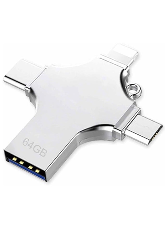 USB Flash Drive 64GB - 4 in 1 USB Stick Large Capacity USB Memory Stick High Speed Thumb Drive 64GB External Storage for Smartphone/OTG Android/Computer/Tablet/Laptop - Image 1