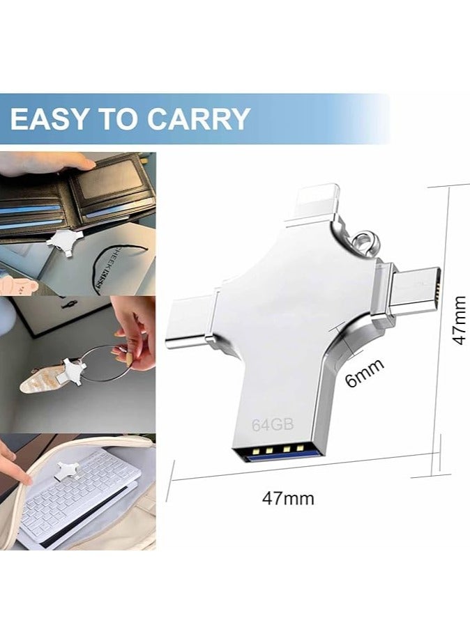 USB Flash Drive 64GB - 4 in 1 USB Stick Large Capacity USB Memory Stick High Speed Thumb Drive 64GB External Storage for Smartphone/OTG Android/Computer/Tablet/Laptop - Image 3