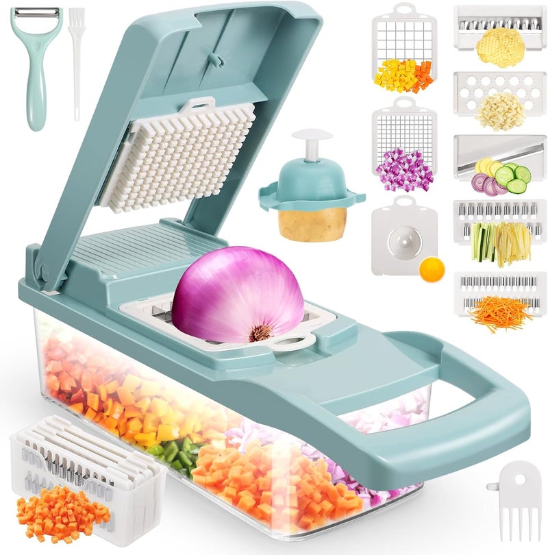 senbowe Ultra-Sharp 420-Grade Hardened Stainless Steel Onion Vegetable Chopper Dicer, 8 Interchangeable Blades, Includes Egg White Separator, Time Saver, 1 Year Warranty - Image 1