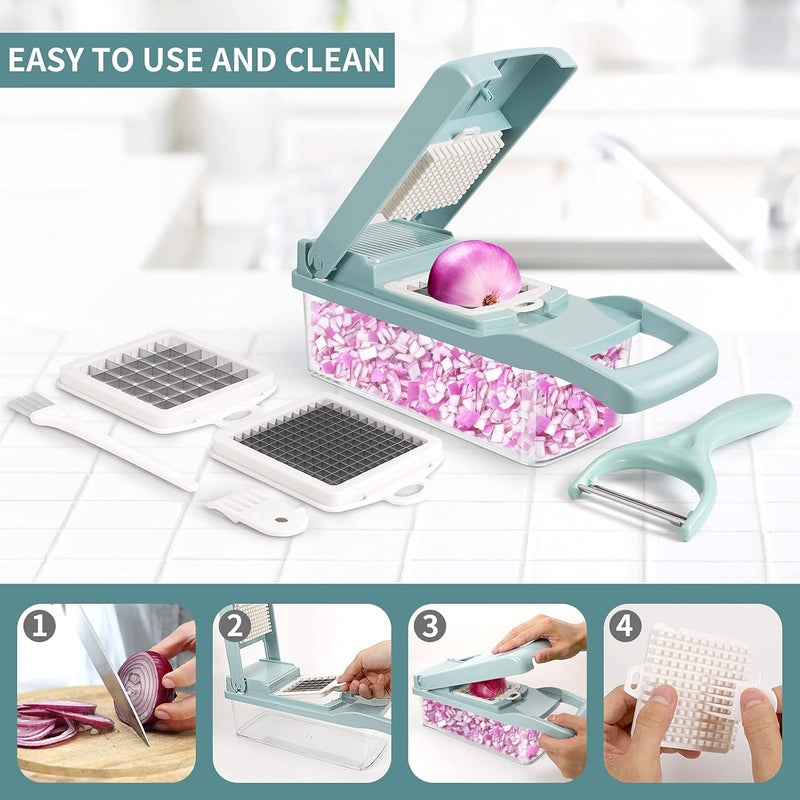 senbowe Ultra-Sharp 420-Grade Hardened Stainless Steel Onion Vegetable Chopper Dicer, 8 Interchangeable Blades, Includes Egg White Separator, Time Saver, 1 Year Warranty - Image 5