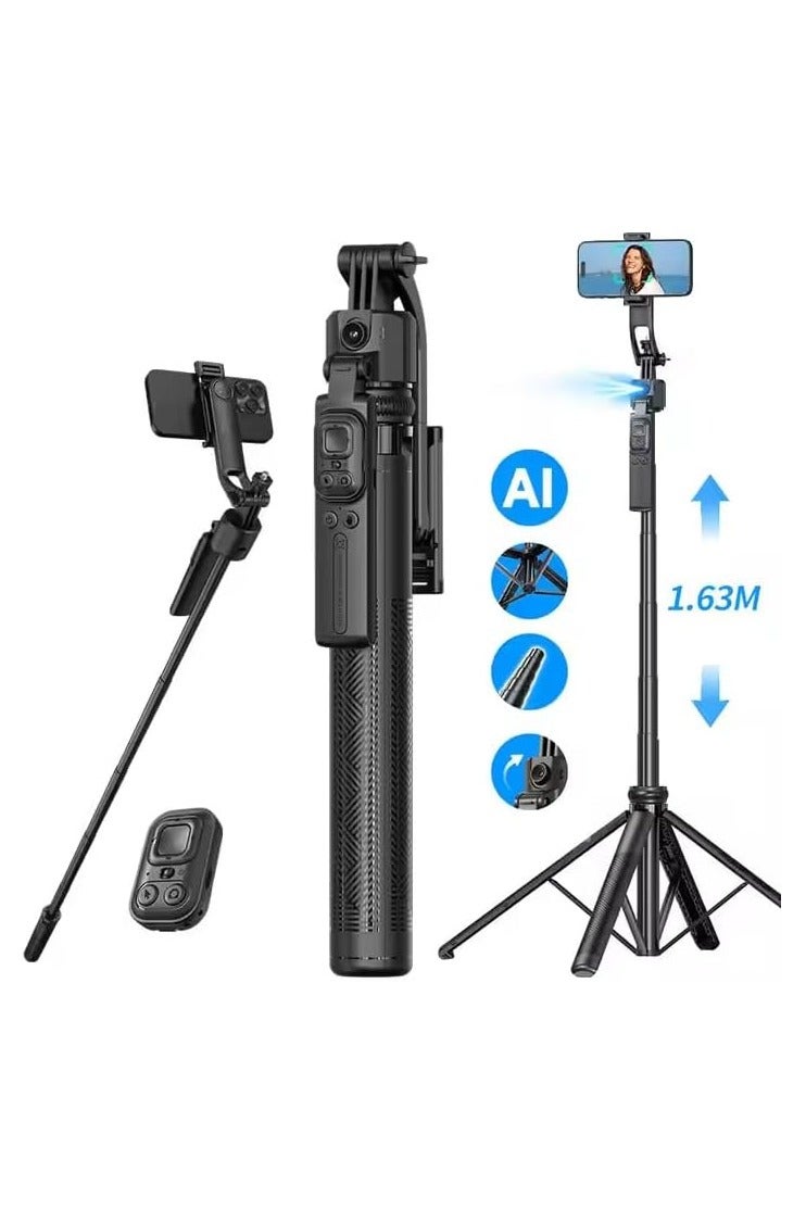 سمارتكس عصا سيلفي C17 AI لتتبع الوجه، حامل ثلاثي القوائم لاسلكي بتقنية البلوتوث، حامل ثلاثي القوائم للمتابعة، حامل ثلاثي القوائم مضاد للاهتزاز، حامل ثلاثي القوائم أوتوماتيكي بالكامل، صورة أثرية باللون الأسود - Image 1