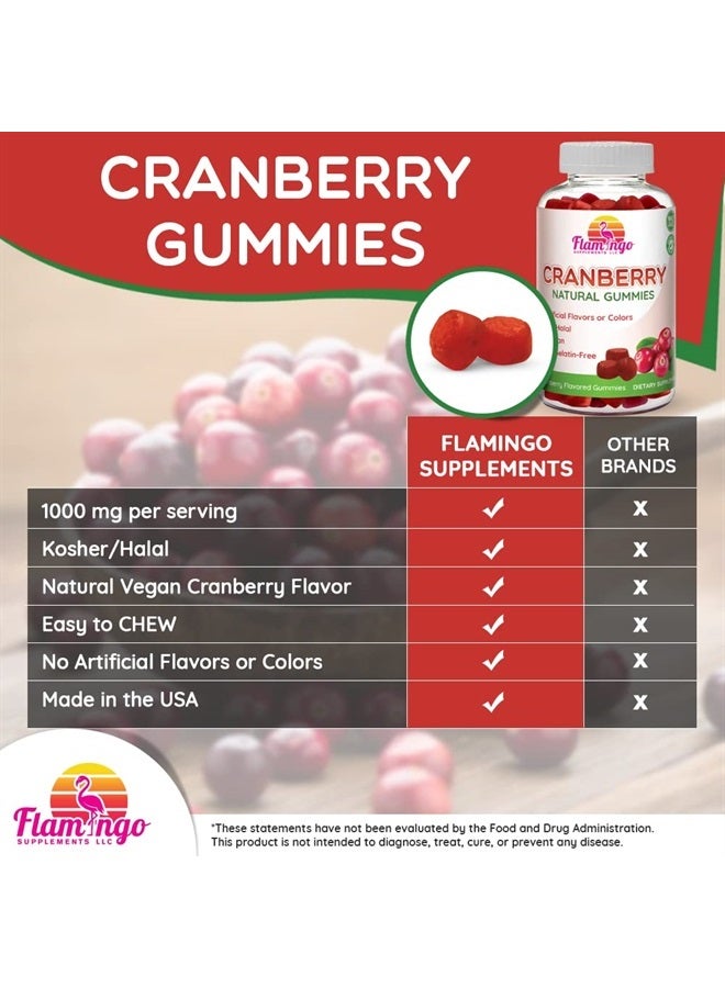 Flamingo Supplements Cranberry Gummies 1000 mg - Cranberry Supplement Alternative to Cranberry Pills or Juice for Women, Men, Kids. Cranberry for Urinary Tract Health, UTI Relief- Vegan, Halal, Kosher Chews- 60 Gummies - Image 2