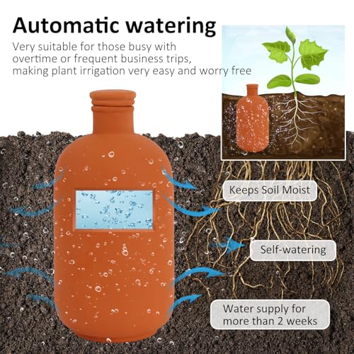 Lovely Ran 2 pcs Large 10x5in Ollas Terracotta Watering Pots Self Watering Planter Insert 1.8L Terra Cotta Clay Watering Spikes Automatic Plant Watering Devices for Outdoor & Indoor Plants Self-irrigate - Image 3