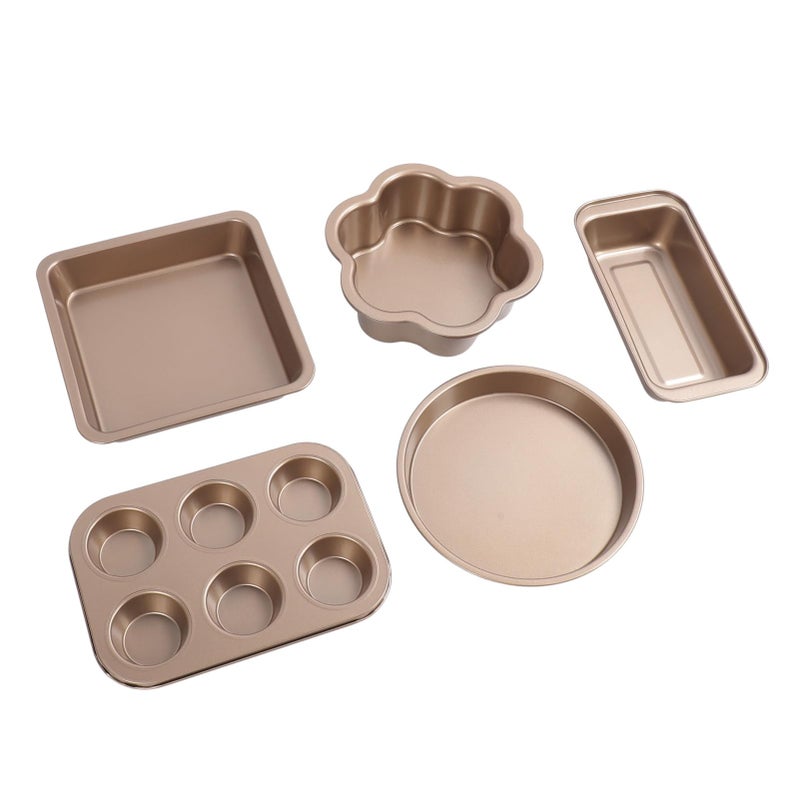 6 Piece Golden Carbon Steel Bakeware Set with Loose Bottom and Non Stick Coating for Cakes and Pizzas - Image 4