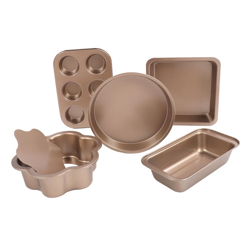 6 Piece Golden Carbon Steel Bakeware Set with Loose Bottom and Non Stick Coating for Cakes and Pizzas - Image 3