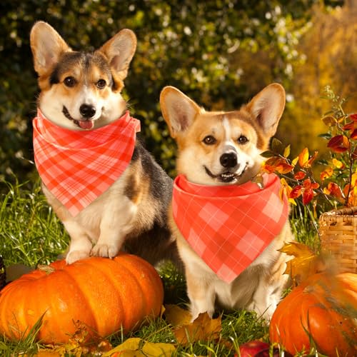 Abbylike 200 Pcs Orange Plaid Dog Bandanas Bulk Check Pattern Bandanas for Dogs Triangle Kerchief Bib Scarf for Pet Party Costume Photo Props Accessories Pet Shops Groomers Services 25 Styles - Image 3