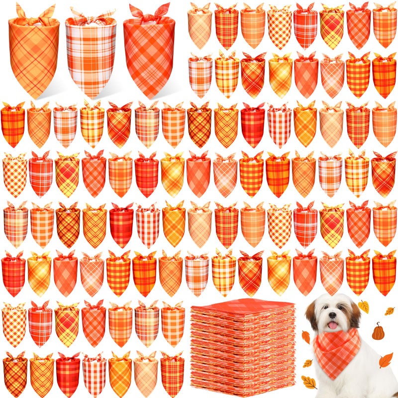 Abbylike 200 Pcs Orange Plaid Dog Bandanas Bulk Check Pattern Bandanas for Dogs Triangle Kerchief Bib Scarf for Pet Party Costume Photo Props Accessories Pet Shops Groomers Services 25 Styles - Image 2