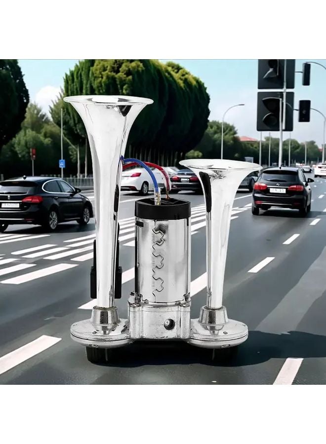 12V Super Loud Dual Train Horn Silver Trumpet For Trucks SUVs Boats Motorcycles - Image 5