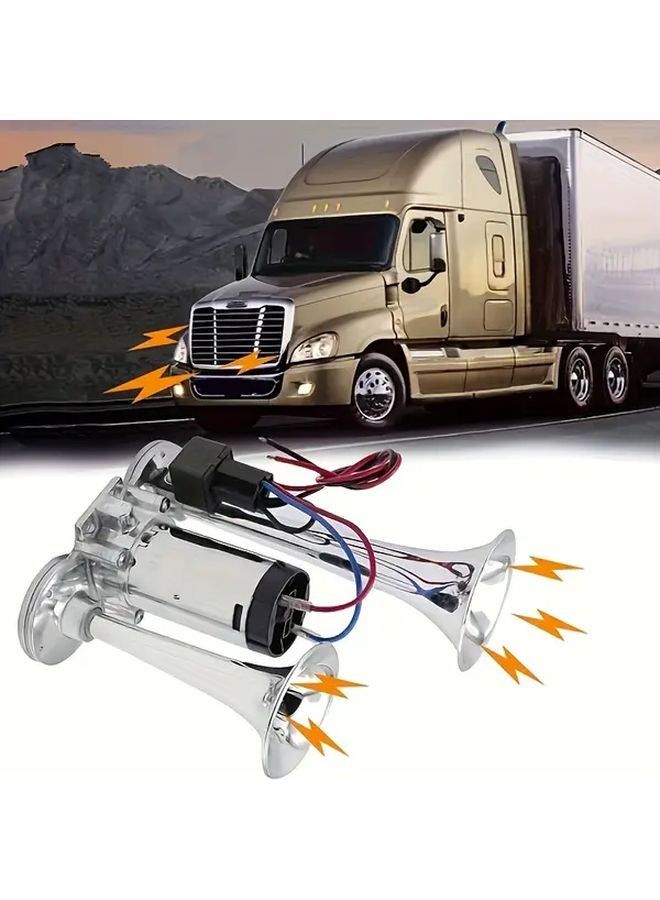 12V Super Loud Dual Train Horn Silver Trumpet For Trucks SUVs Boats Motorcycles - Image 2