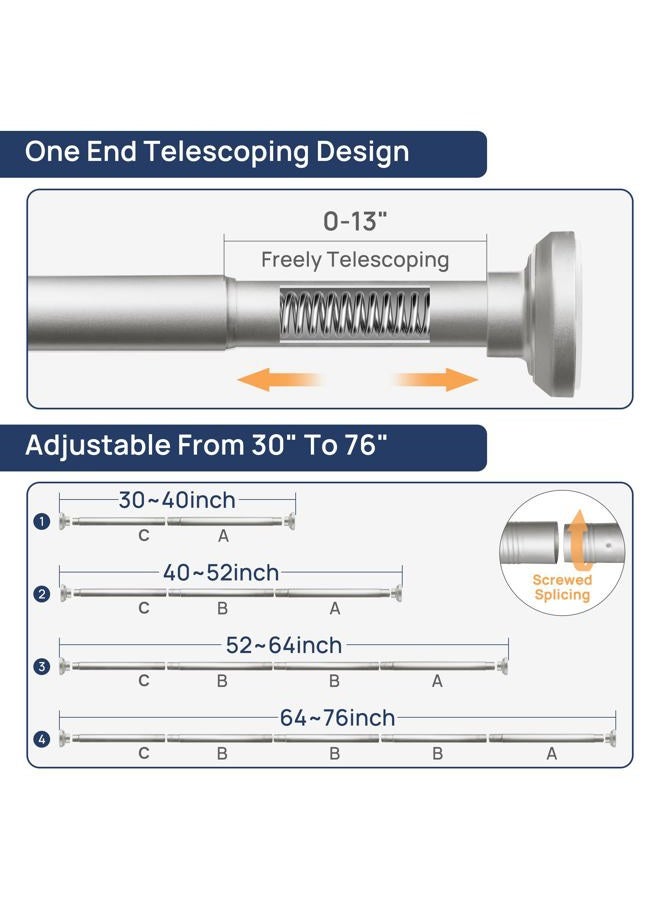 ENJOYBASICS Stainless Steel Shower Curtain Rod 33 to 72 Inches, 1 Inch Adjustable Spring Tension Curtain Rod No Drill for Bathroom, Closet, Window, Room Divider, Never Rust, Non Slip, Nickel - Image 2