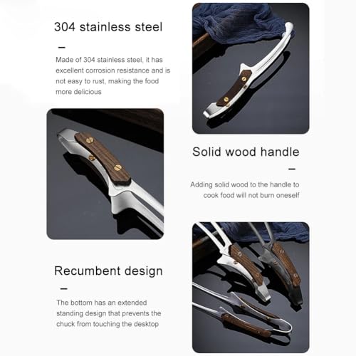 Leeonz Premium Stainless Steel Kitchen Tongs with Wooden Handle – Heavy-Duty Cooking, Serving, Ice & BBQ Tongs – Durable Grip for Home & Outdoor Use - Image 5
