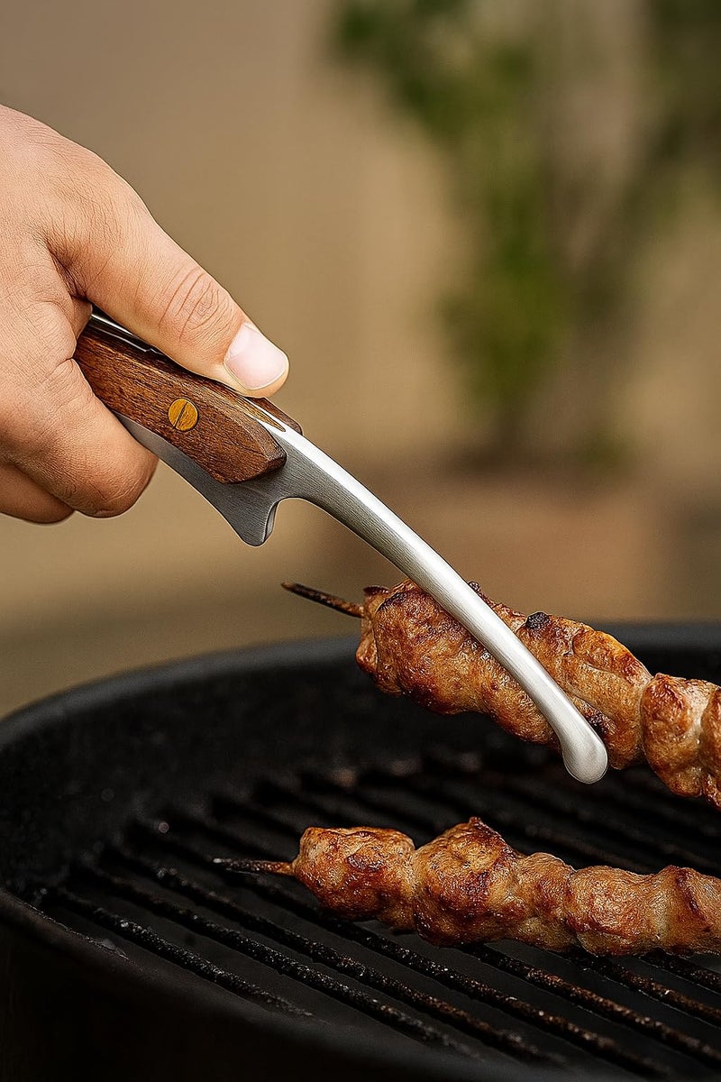 Leeonz Premium Stainless Steel Kitchen Tongs with Wooden Handle – Heavy-Duty Cooking, Serving, Ice & BBQ Tongs – Durable Grip for Home & Outdoor Use - Image 3