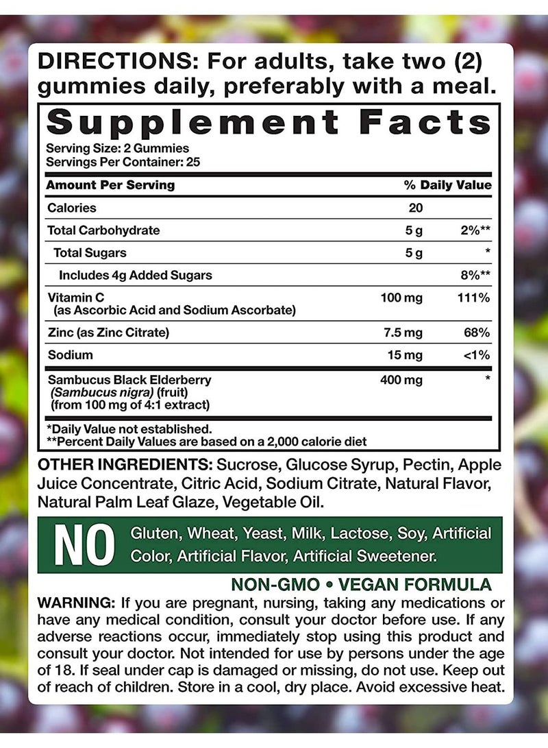 Nature's Truth Nature's Truth Sambucus Black Elderberry Gummies With Vitamin C and Zin, Natural Berry Flavor 50 Coun  - Image 2
