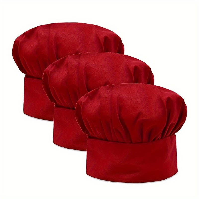 Chef Hat Set Of 3 With Black White Red Colors Adjustable Elastic Buckle Kitchen Hat - Image 4
