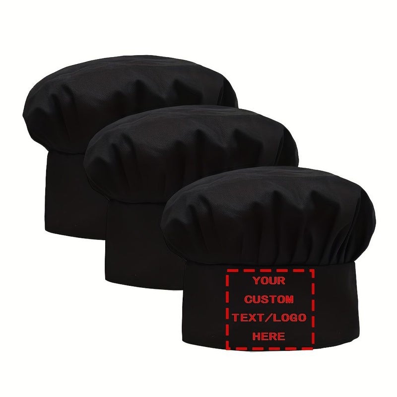 Chef Hat Set Of 3 With Black White Red Colors Adjustable Elastic Buckle Kitchen Hat - Image 3