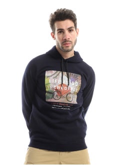 Front Printing Slip On Hoodie - Navy Blue