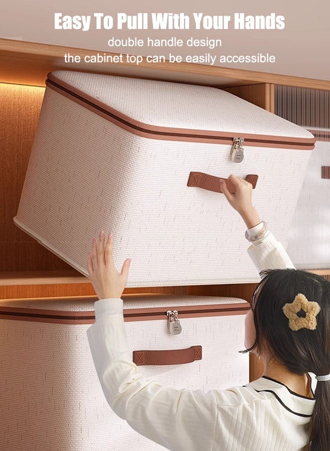1/2/3PCS Large Storage Bag  Double Storage Bag Clothes Storage Box  Storage Bags Clothing Storage Cupboards For Clothes Closet Organizers  Storage Containers Zipper Bag Handle Zipper Design For Clothing Blanket Comforters Bed Sheets Pillows And Toys 49*37*31cm Beige  - Image 4