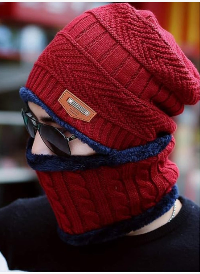 SARAOONT 2-Piece Burgundy Winter Thick Hat Beanie scarf set - Image 2