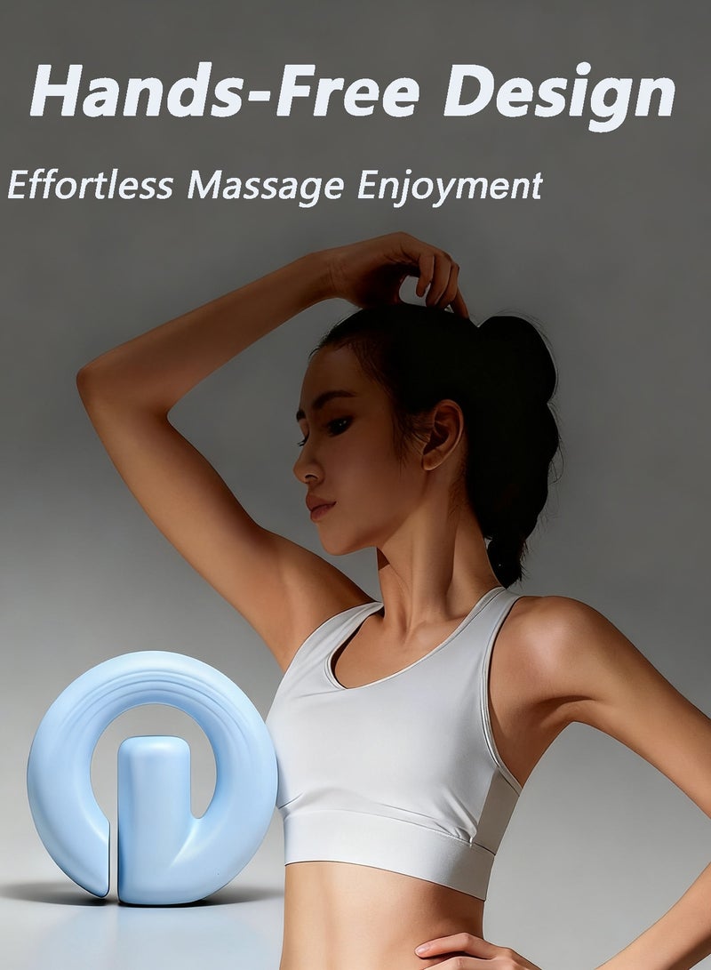 HomKawt G-Shaped Blue Portable Massage Gun with Belt -3-Speed Hands-Free Percussion Massager Ring for Full Body Muscle Relief - Image 2