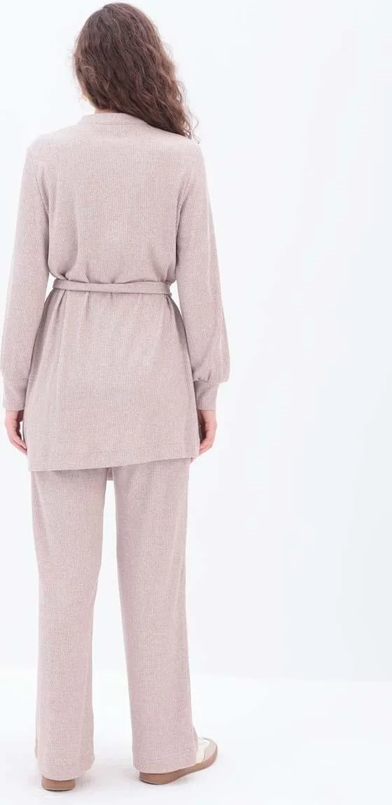 Allday Mink-Half Placket Belted Trouser Suit