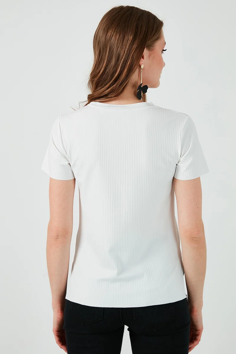ليلا Crew Neck Slit Detail Blouse Women's Blouse 5863431