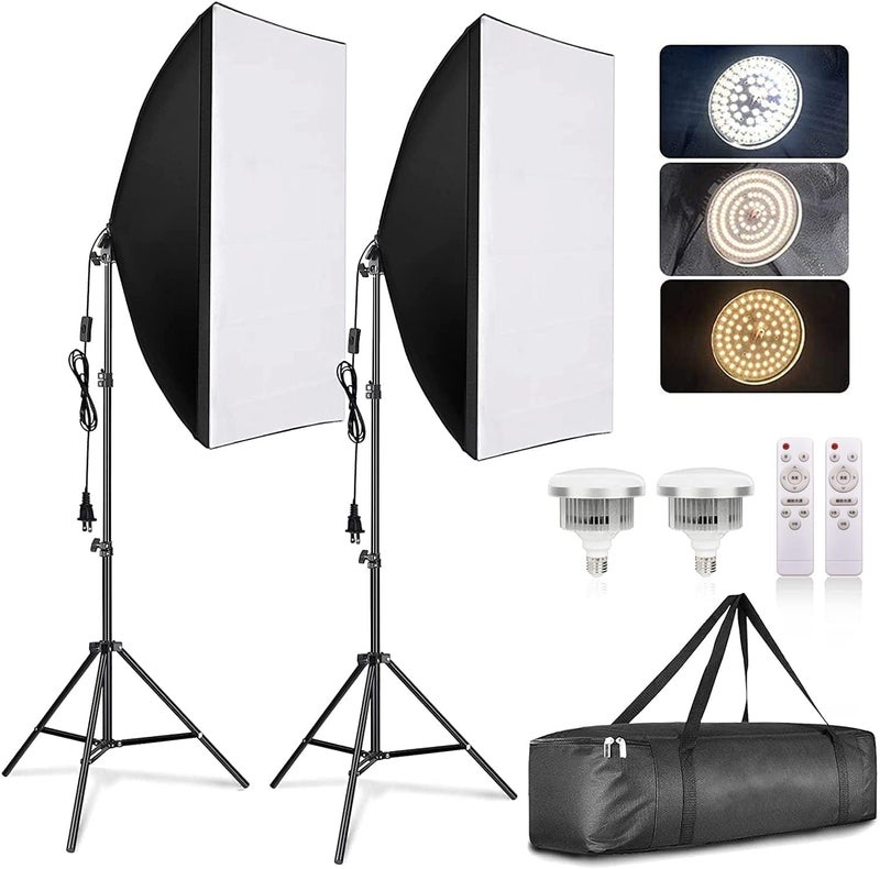TDOO Softbox Photography Lighting Kit, Professional Photo Studio Lighting with 2x20x27.5in Soft Box | 2X 380W 3000-7000K E27 LED Bulb,Continuous Lighting Kit for Video Recording, Portraits Shooting - Image 1