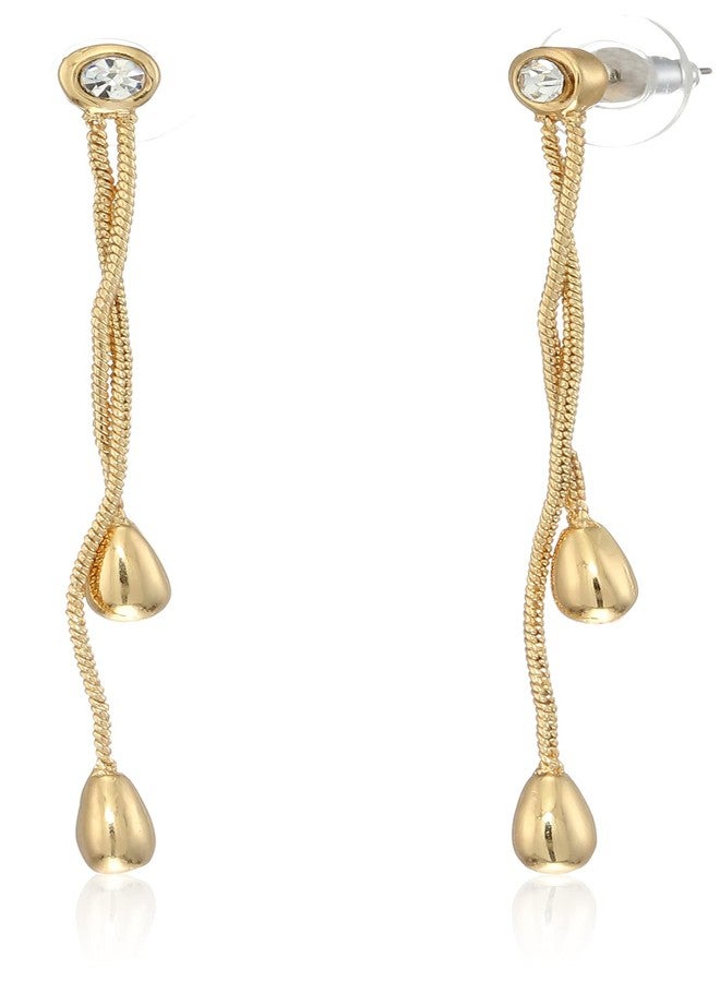 Estele 24Kt Gold Plated Chain Drop Hanging Earrings for Women with Austrian Crystal - Image 1