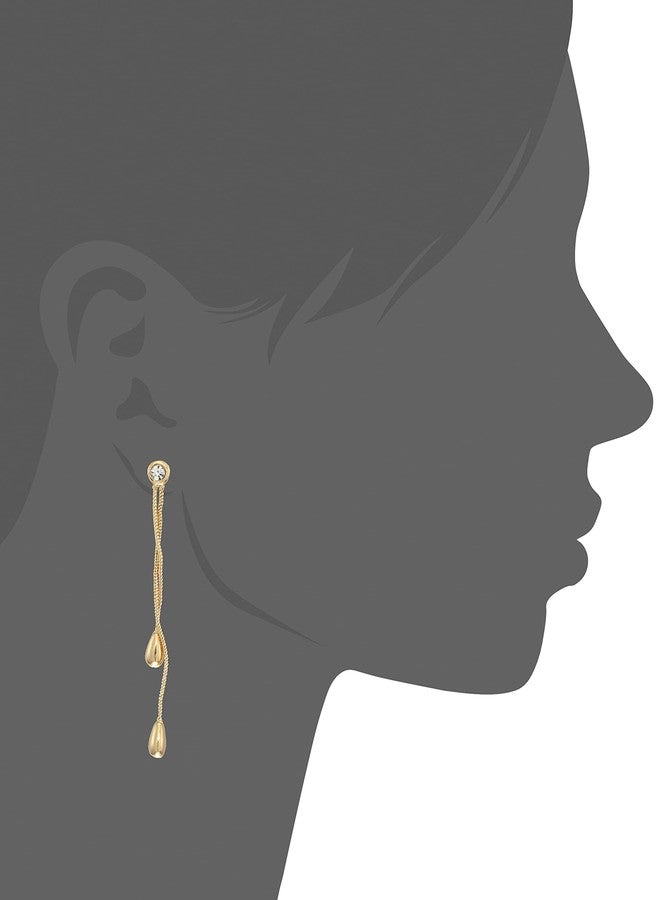 Estele 24Kt Gold Plated Chain Drop Hanging Earrings for Women with Austrian Crystal - Image 3
