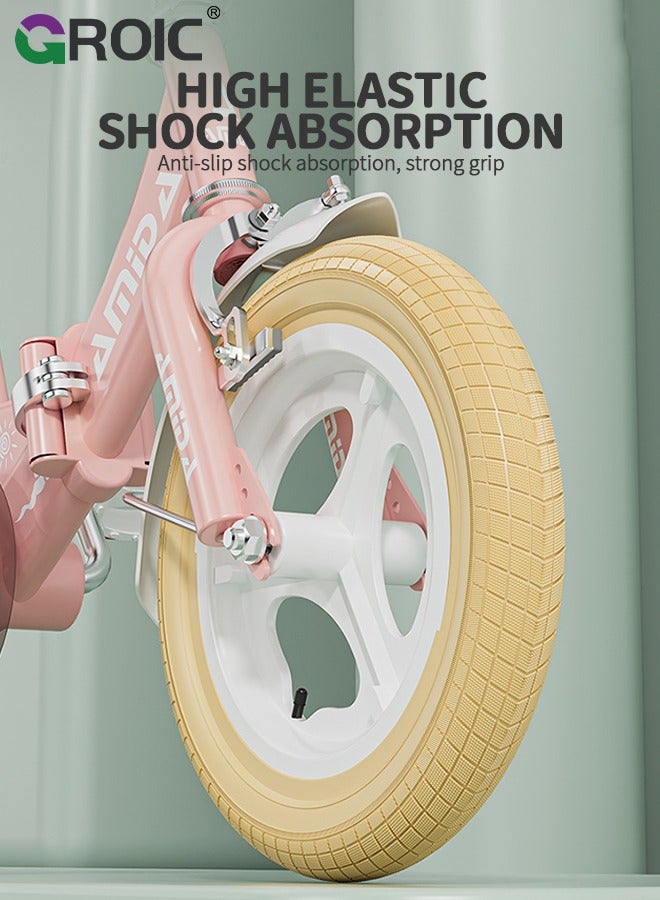 GROIC دراجة أطفال قابلة للطي على الطراز البريطاني، دراجة أطفال 12" مع سلة، حامل مقعد، عجلات تدريب ومكابح مزدوجة، دراجة رياضية للأطفال من 3 سنوات فما فوق للبنات والأولاد - وردي - Image 5