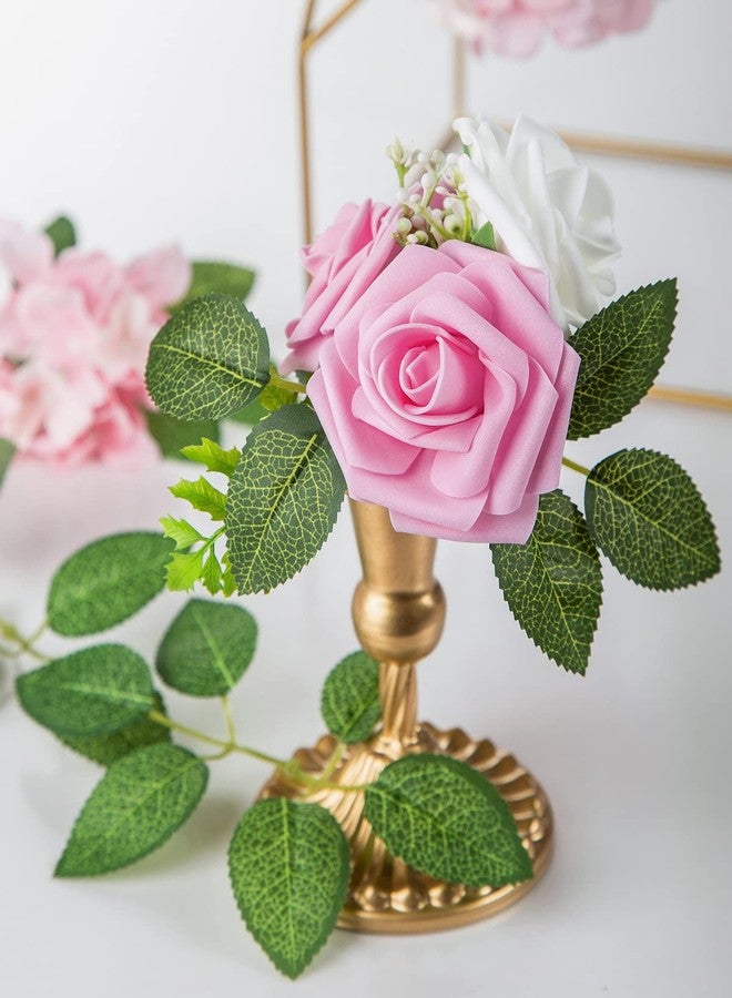 DuHouse 25Pcs Artificial Roses Flowers Fake Roses with Stems Real Touch Foam Flowers for DIY Wedding Bouquet Baby Shower Centerpiece Floral Arrangement Party Home Decor(Pink) - Image 3