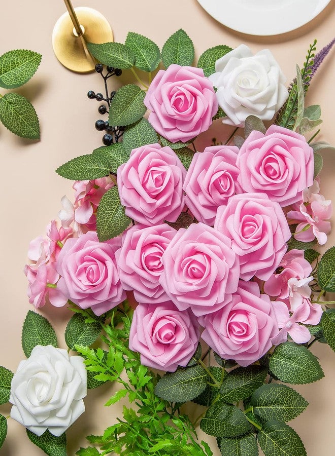 DuHouse 25Pcs Artificial Roses Flowers Fake Roses with Stems Real Touch Foam Flowers for DIY Wedding Bouquet Baby Shower Centerpiece Floral Arrangement Party Home Decor(Pink) - Image 5