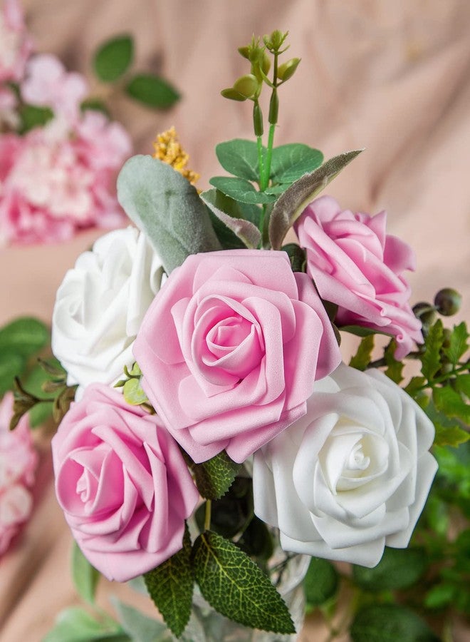 DuHouse 25Pcs Artificial Roses Flowers Fake Roses with Stems Real Touch Foam Flowers for DIY Wedding Bouquet Baby Shower Centerpiece Floral Arrangement Party Home Decor(Pink) - Image 4