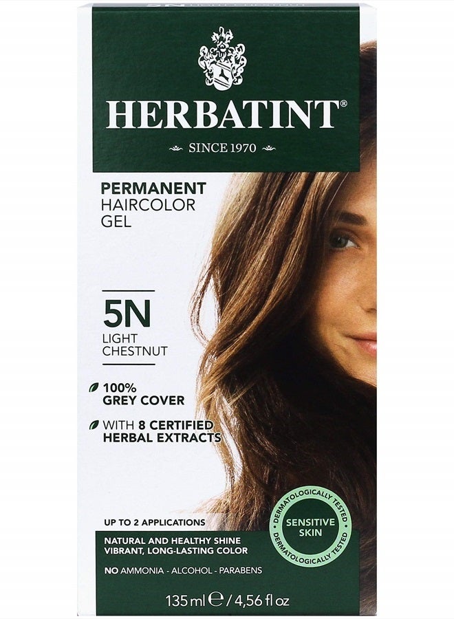 Herbatint Permanent Haircolor Gel, 5N Light Chestnut, Alcohol Free, Vegan, 100% Grey Coverage - 4.56 oz - Image 1