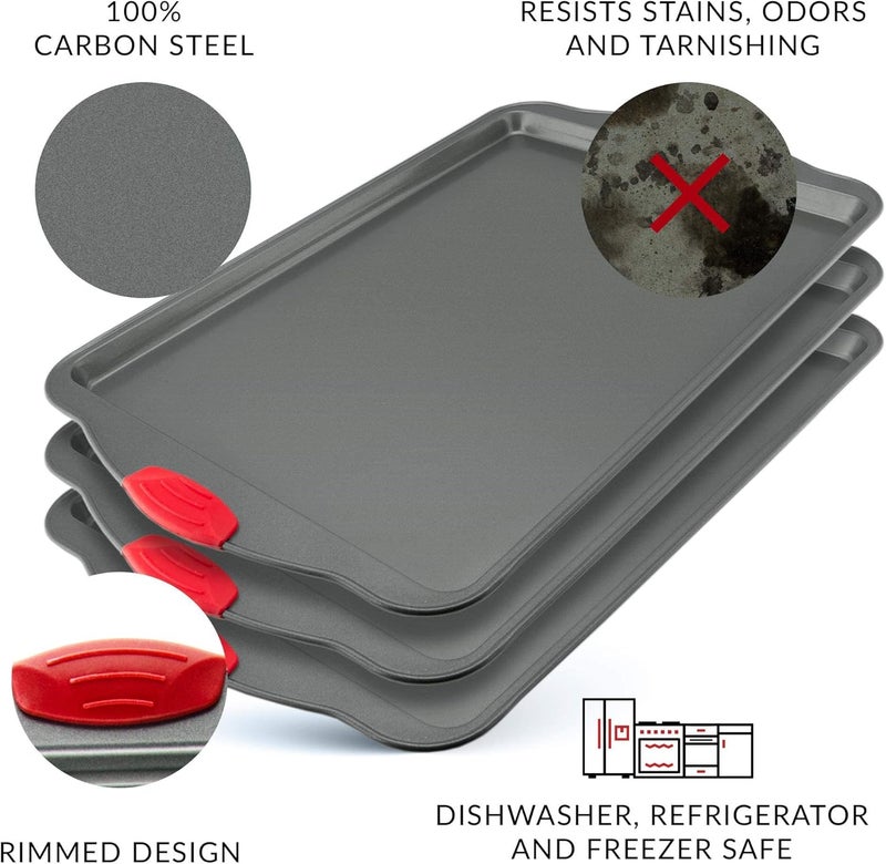 Boxiki Kitchen Premium Nonstick Baking Sheet Pans – Set of 3, Heavy-Gauge Carbon Steel, Warp, Dent, and Rust-Resistant – Gourmet Rimmed Half Cookie Sheet Trays, Non-Toxic for Exceptional Baking Performance - Image 5