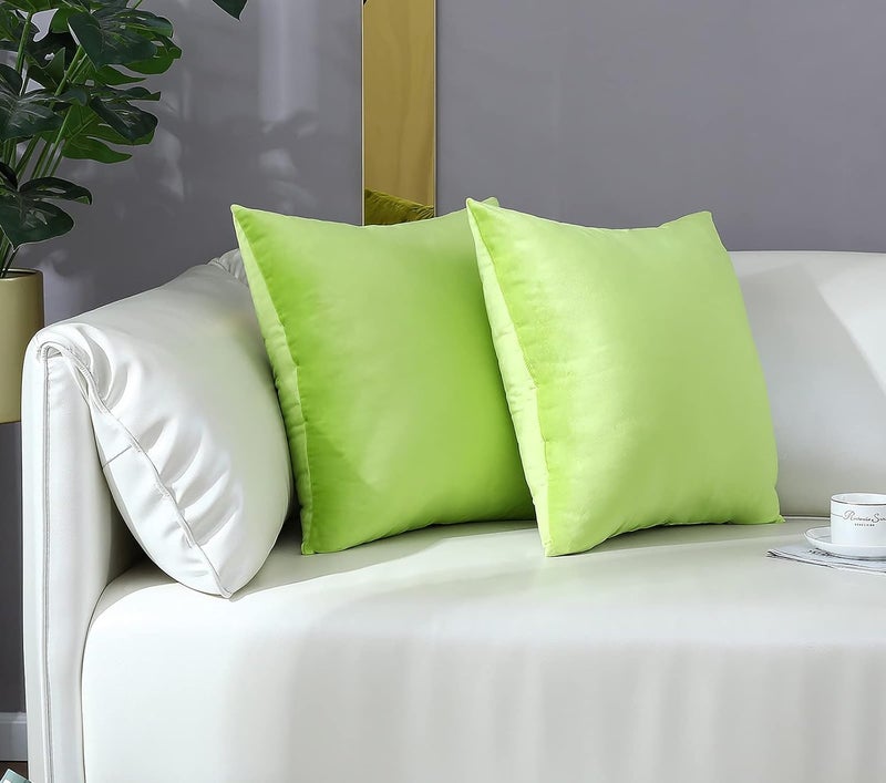 mixeoo Comfy Lime Green Throw Pillow Covers Decorative Square Solid Thick Velvet Super Soft Cushion Cases Home Decor for Sofa Couch Living Room Chair, Set of 2, 16 x 16 Inch - Image 3
