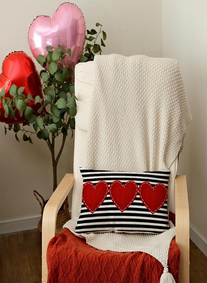 AACORS Valentines Day Pillow Cover 12X20 Inch Striped Red Heart Decorations Farmhouse Cushion Case for Sofa Couch Decor - Image 3