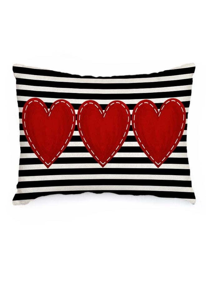AACORS Valentines Day Pillow Cover 12X20 Inch Striped Red Heart Decorations Farmhouse Cushion Case for Sofa Couch Decor - Image 1