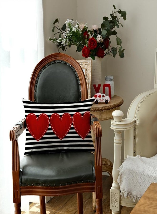 AACORS Valentines Day Pillow Cover 12X20 Inch Striped Red Heart Decorations Farmhouse Cushion Case for Sofa Couch Decor - Image 5