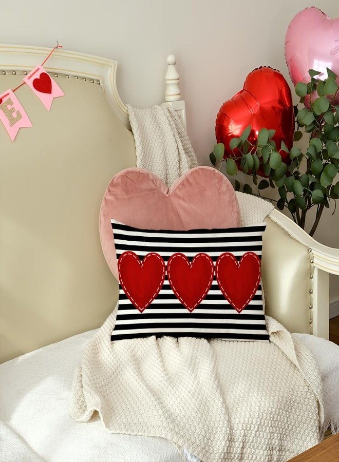 AACORS Valentines Day Pillow Cover 12X20 Inch Striped Red Heart Decorations Farmhouse Cushion Case for Sofa Couch Decor - Image 4