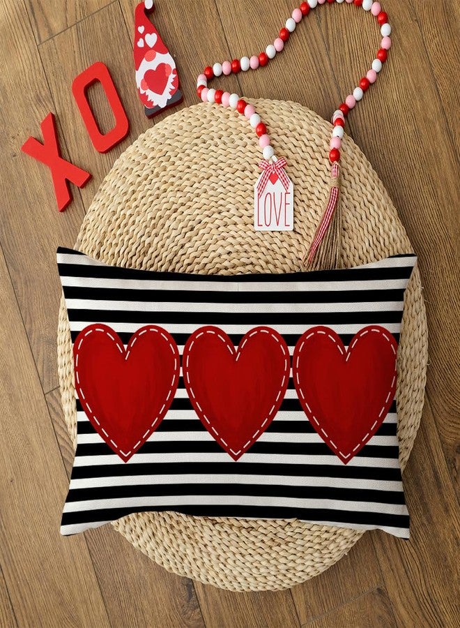 AACORS Valentines Day Pillow Cover 12X20 Inch Striped Red Heart Decorations Farmhouse Cushion Case for Sofa Couch Decor - Image 2