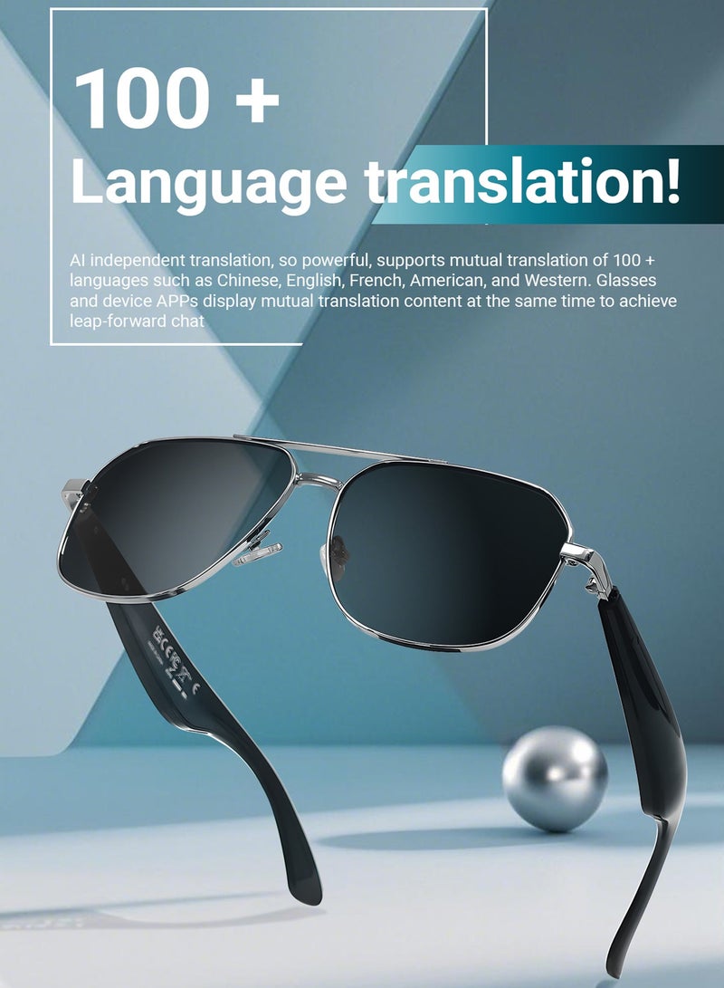 STEELCORE Smart Glasses AI Intelligent Translation Glasses Bluetooth 5.4 Audio Sunglasses with Dual Stereo Speakers, 100+ Language Translation, Open Headphones for Music and HD Calls, Sunglass Lenses UV Protection, for Men and Women (Black)  - Image 3