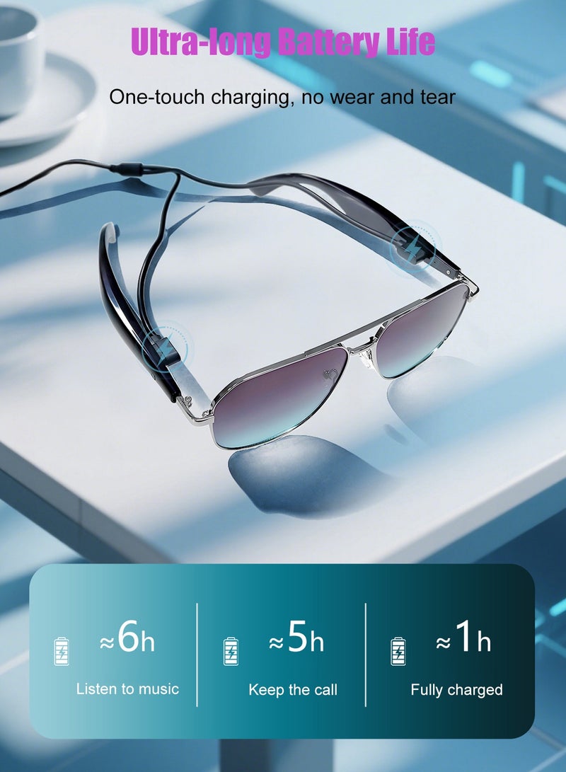 STEELCORE Smart Glasses AI Intelligent Translation Glasses Bluetooth 5.4 Audio Sunglasses with Dual Stereo Speakers, 100+ Language Translation, Open Headphones for Music and HD Calls, Sunglass Lenses UV Protection, for Men and Women (Black)  - Image 4