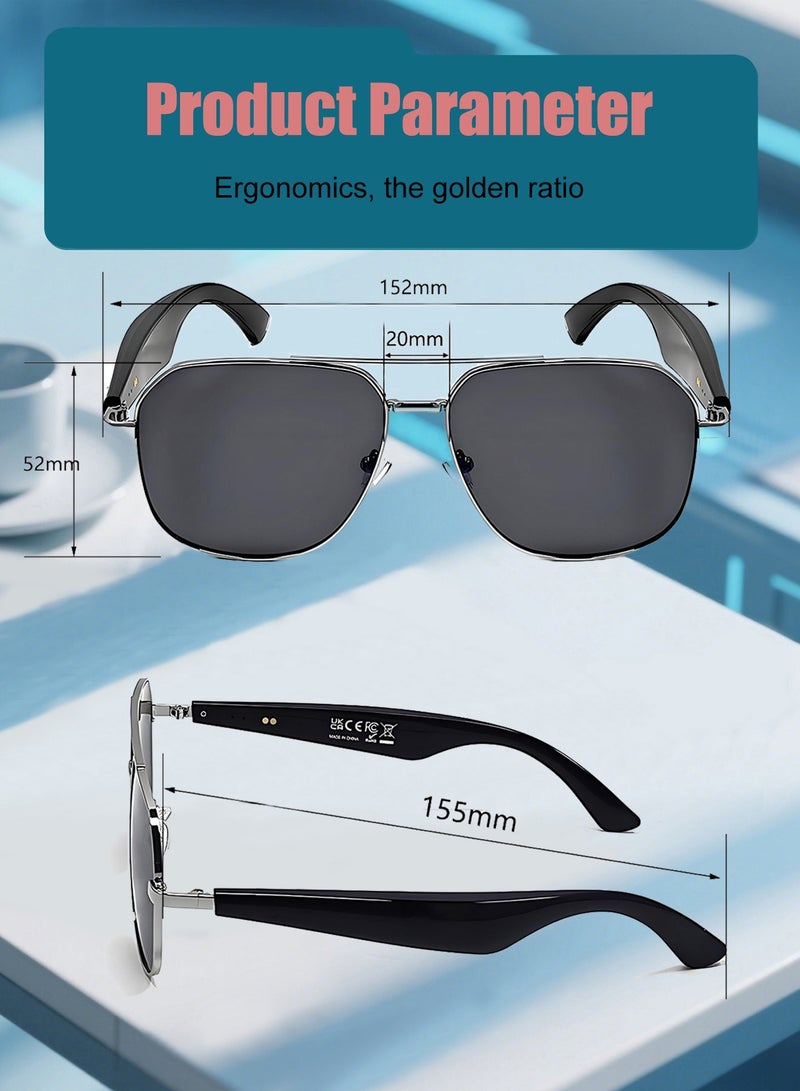 STEELCORE Smart Glasses AI Intelligent Translation Glasses Bluetooth 5.4 Audio Sunglasses with Dual Stereo Speakers, 100+ Language Translation, Open Headphones for Music and HD Calls, Sunglass Lenses UV Protection, for Men and Women (Black)  - Image 5