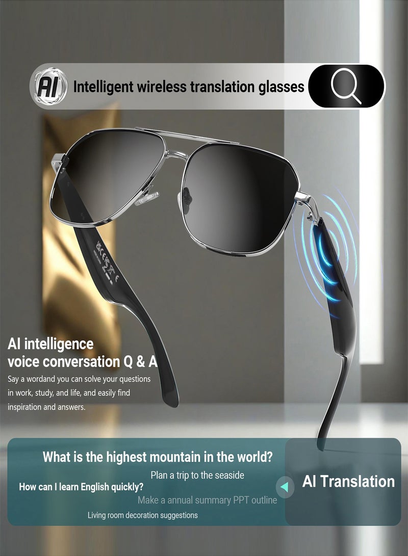 STEELCORE Smart Glasses AI Intelligent Translation Glasses Bluetooth 5.4 Audio Sunglasses with Dual Stereo Speakers, 100+ Language Translation, Open Headphones for Music and HD Calls, Sunglass Lenses UV Protection, for Men and Women (Black)  - Image 2