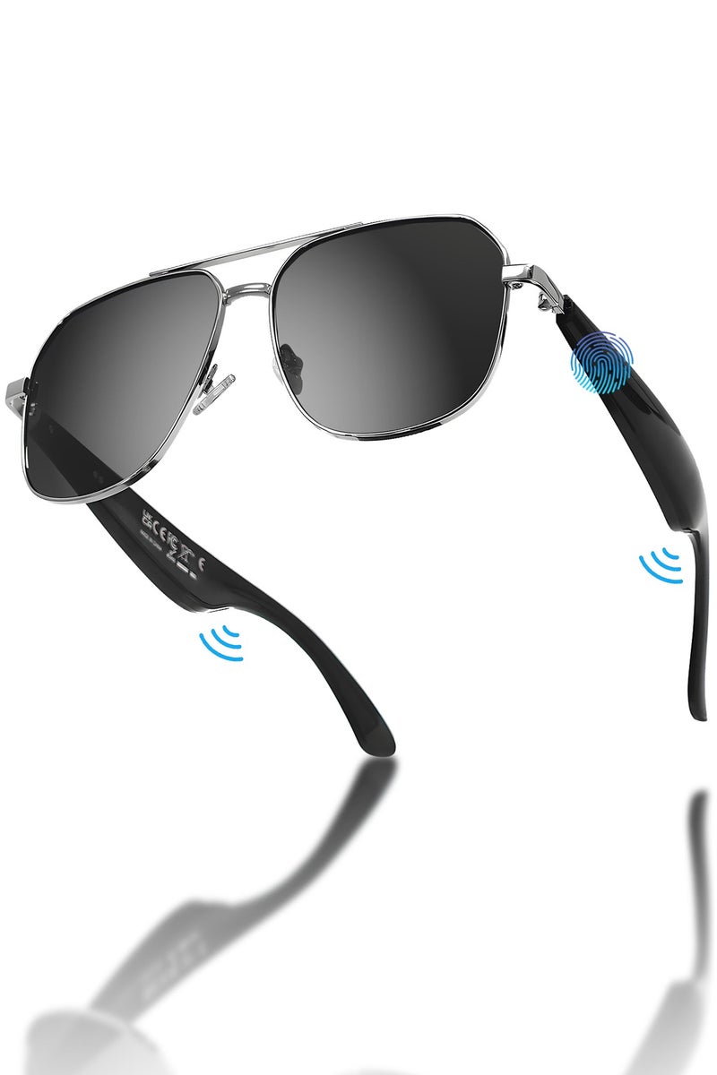 STEELCORE Smart Glasses AI Intelligent Translation Glasses Bluetooth 5.4 Audio Sunglasses with Dual Stereo Speakers, 100+ Language Translation, Open Headphones for Music and HD Calls, Sunglass Lenses UV Protection, for Men and Women (Black)  - Image 1