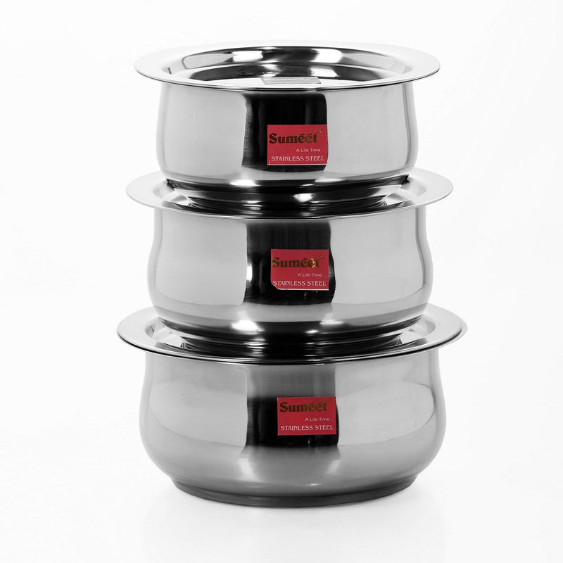 Sumeet Stainless Steel Cookware Set With Lid 16 21 Liters 3 Piece Steel - Image 2
