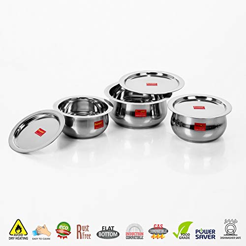 Sumeet Stainless Steel Cookware Set With Lid 16 21 Liters 3 Piece Steel - Image 3