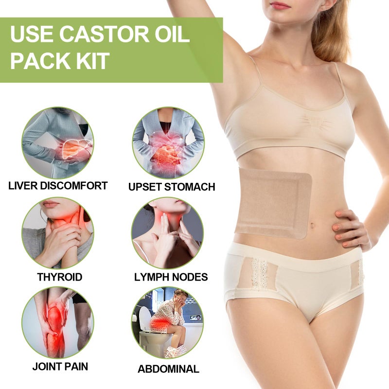 STFOCE 20pcs Castor Oil Pack Wrap, Portable Self-Adhesive, Disposable Castor Oil Pack Organic Cotton for Stomach, Liver, Belly & Entire Body, No Leaks, No Irritation, Stick Overnight (Kahaki) - Image 2