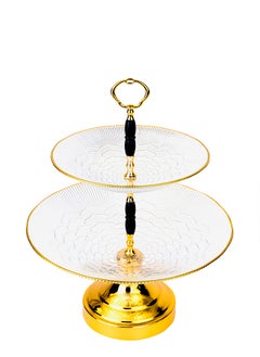 Cuisine Art ELENOR Capira 2 Tier Bowl Serving Set Transparent and Gold Rim with Foot 21cm - 31cm  - Image 1