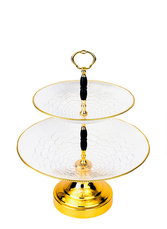 Cuisine Art ELENOR Capira 2 Tier Bowl Serving Set Transparent and Gold Rim with Foot 21cm - 31cm  - Image 1